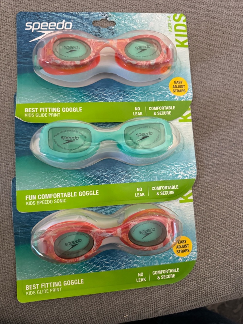 Speedo Kids Swim Goggles - Mint & Coral Set of 3